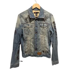 Diesel Embroidered Denim Jacket Western Streetwear Art Y2K Size M